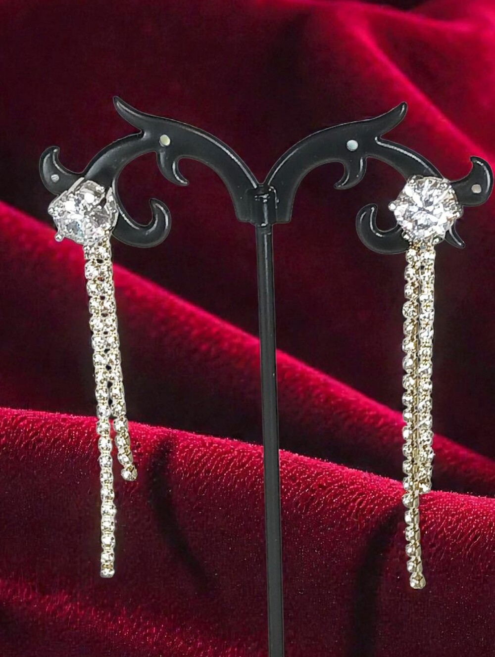 Diamond Stud Linear Drop Earrings Modern Socialite Wedding Glam Luxe Mixed Metal